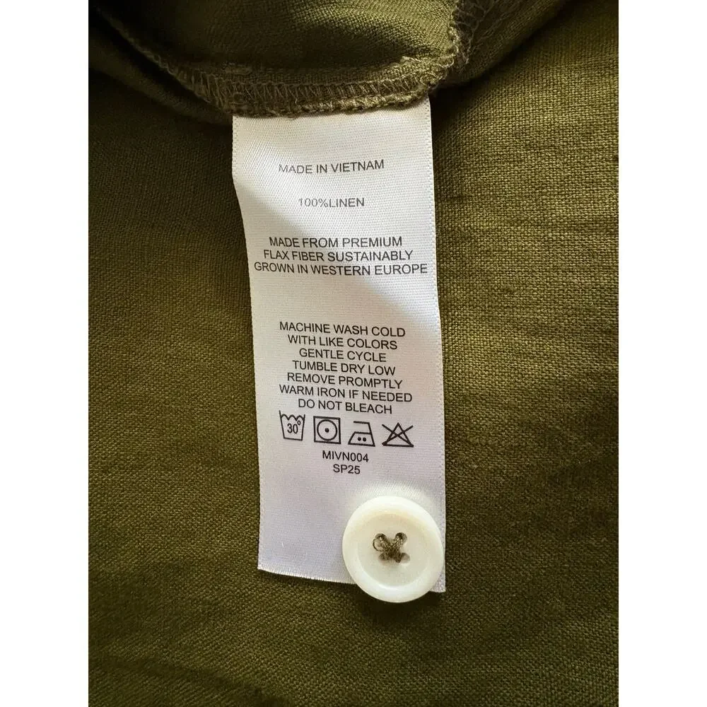 Quince European Linen Button Front Midi Dress - M Olive Green Spring Capsule - Picture 10 of 11